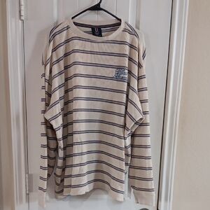 Vtg Phat Farm Cream & Blue Striped Long Sleeve Shirt Y2K HIP HOP Russell Simmons